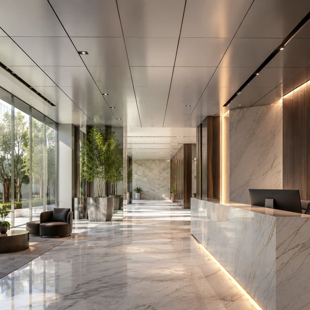 A KCJ Resources-specified commercial lobby interior