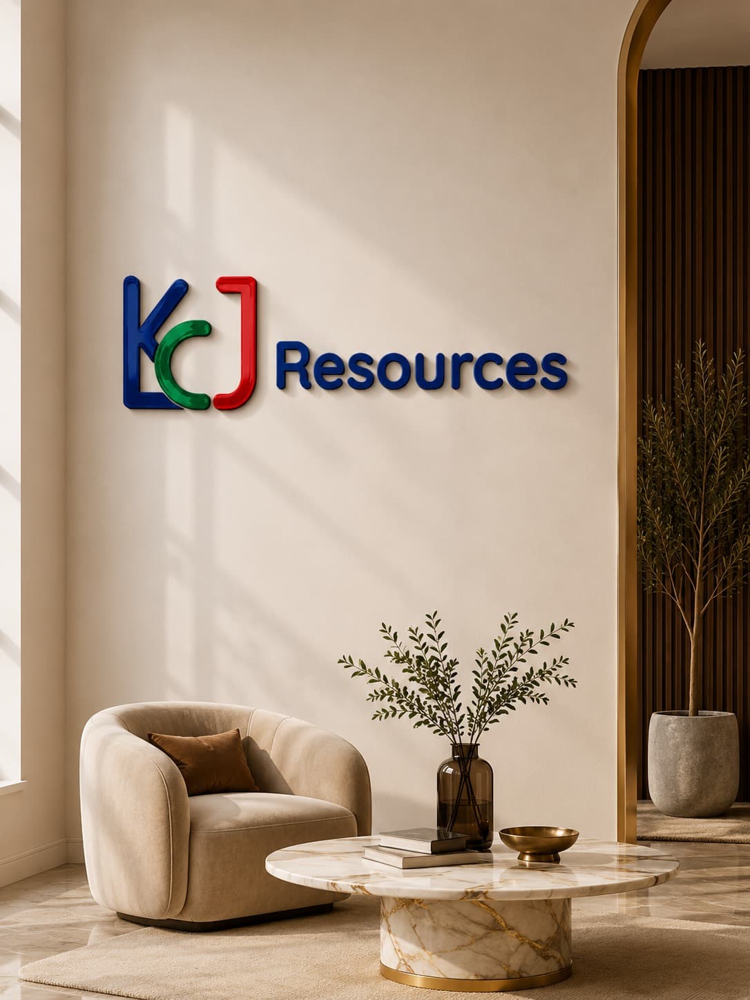 The KCJ Resources identity, presented in a private lounge setting