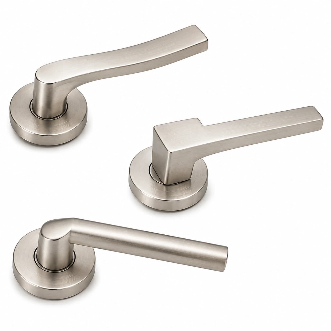 Kalos Modern Door Lever Collection – Mixed Profile Satin Nickel