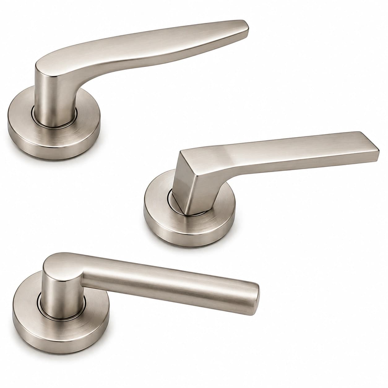 Kalos Premium Modern Door Lever – Brushed Nickel Round Rose
