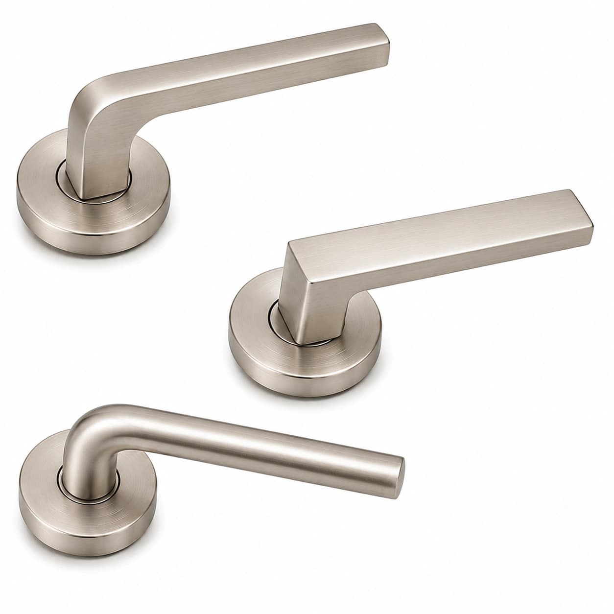 Kalos Architectural Door Lever – Brushed Nickel Square & Round Profiles