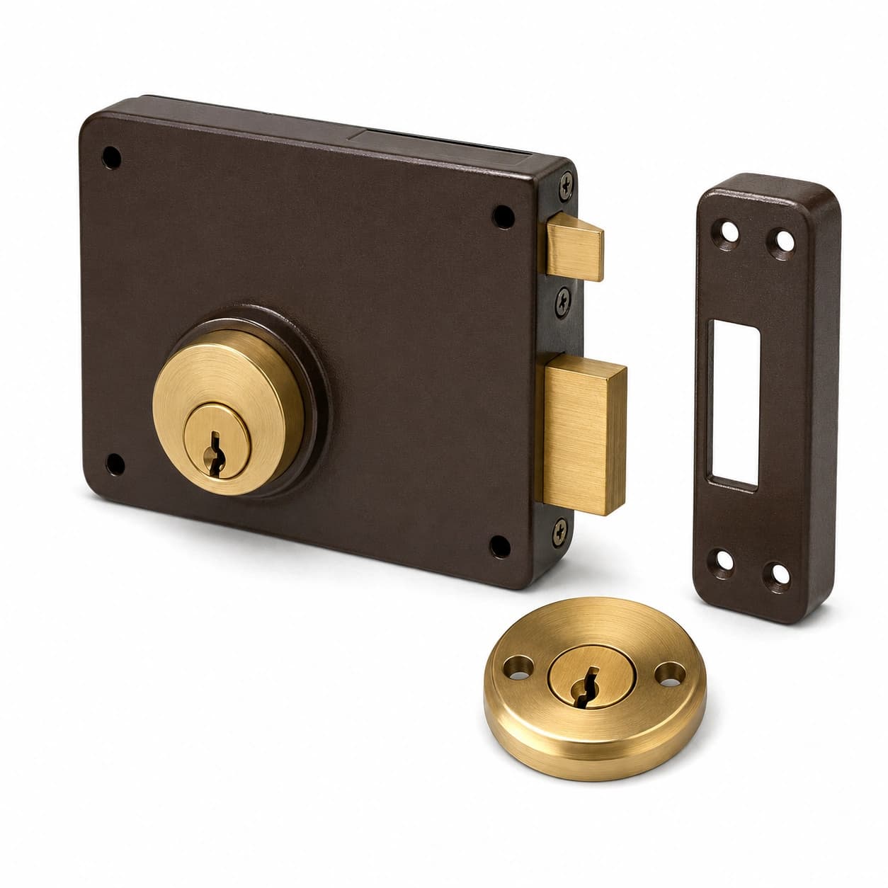 Kalos Surface-Mounted Double Bolt Door Lock – Antique Brass & Brown