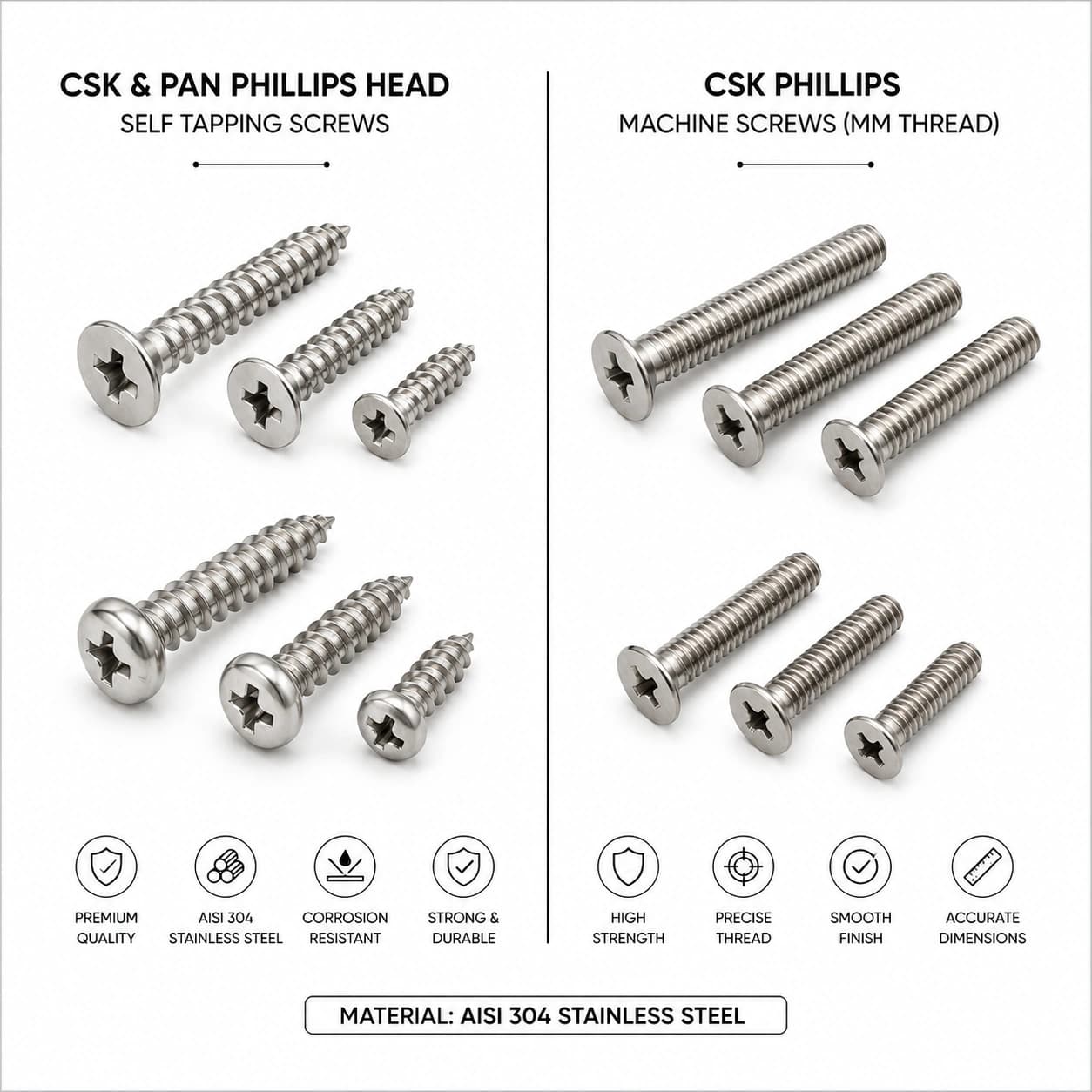 KALOS AISI 304 Stainless Steel Phillips Screws