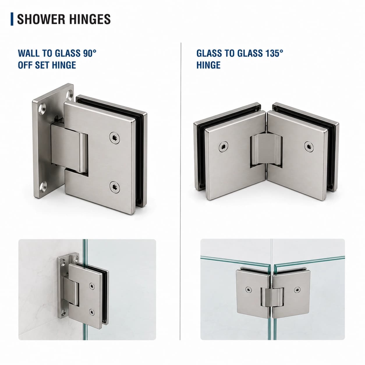 Stainless Steel Wall-to-Glass 90° Offset Shower Hinge