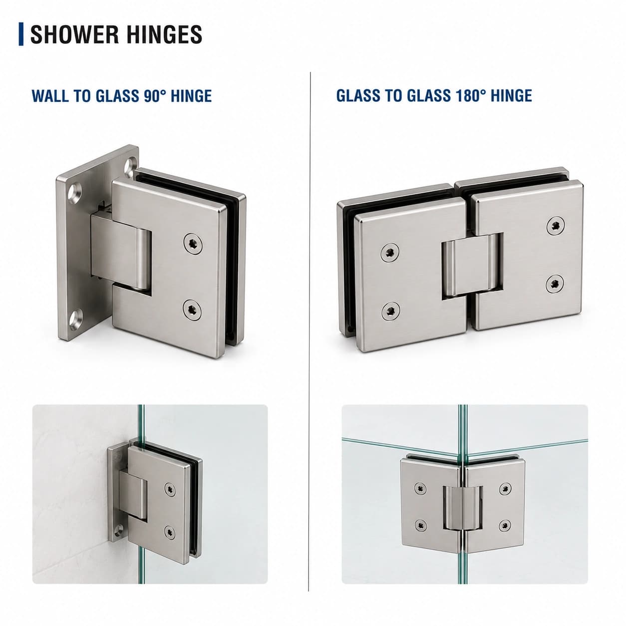 Stainless Steel Wall-to-Glass 90° Shower Hinge